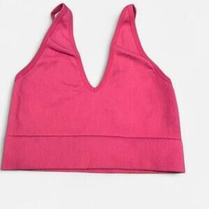 Garage Hot Pink Seamless Ribbed Deep V Bralette Crop Top - Size M